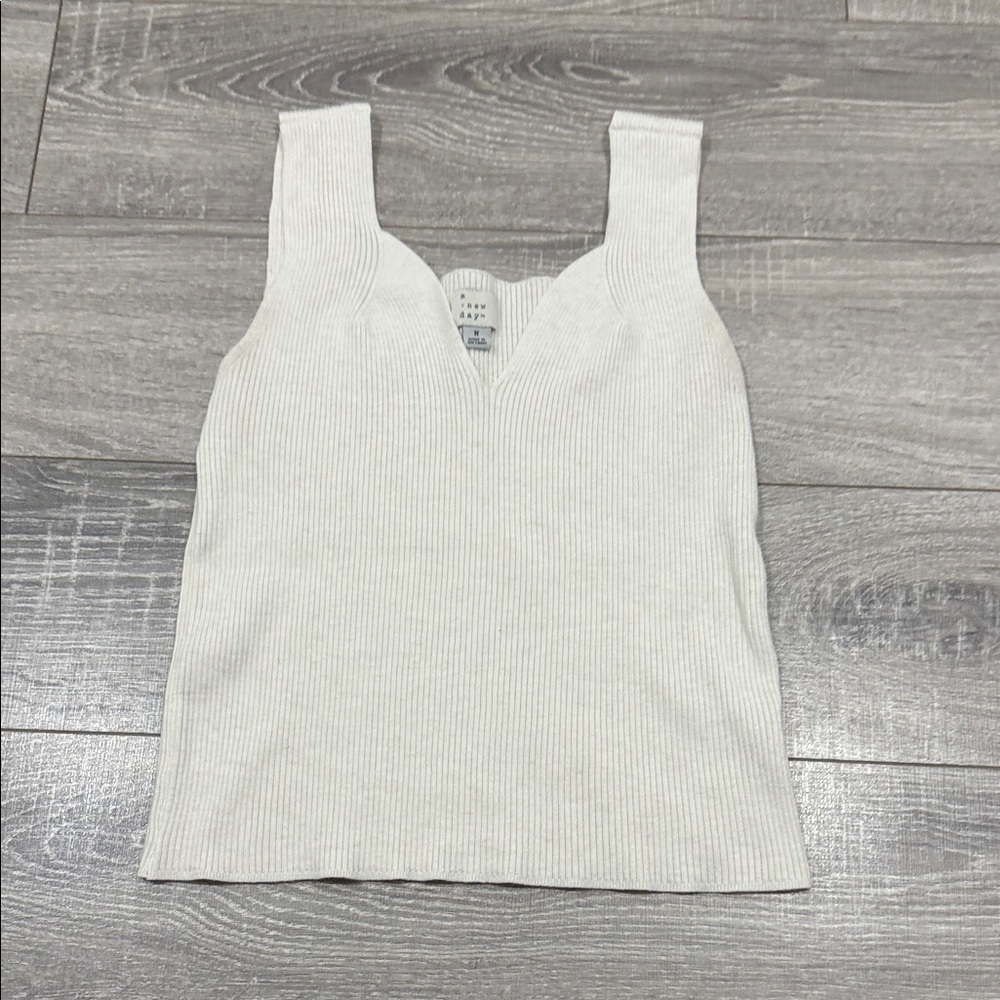 a new day Cream Ribbed Tank Top